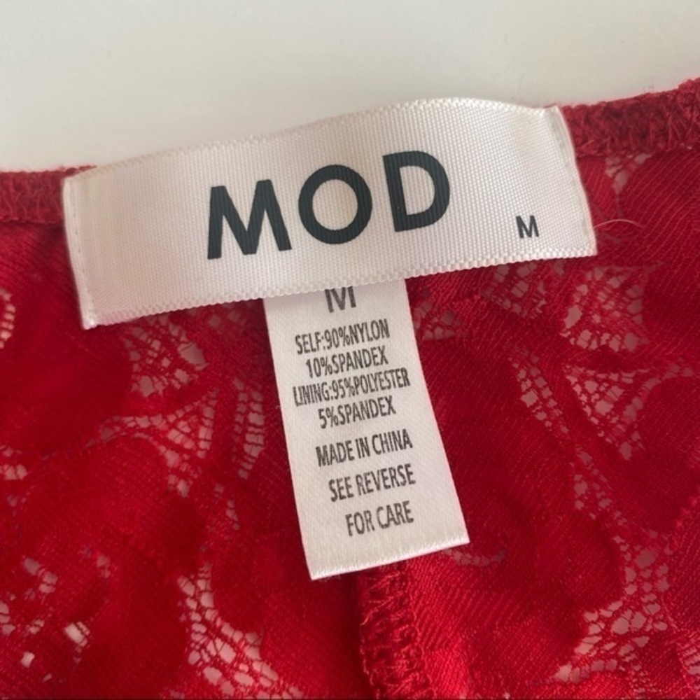 Mod Red Lace Patchwork Cross Crop Top Summer Danc… - image 4